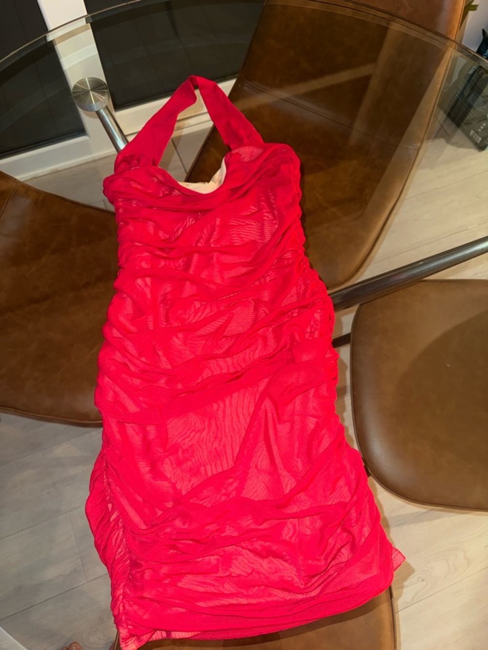 Oh Polly Bright Red Ruched Halter Dress